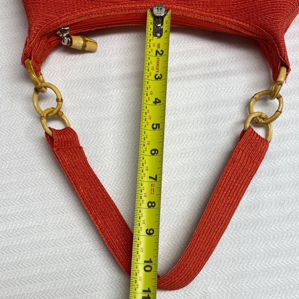 Talbots Shoulder Bag Purse Bamboo Woven Floral Lining Boho Summer Orange 12”x8” - Picture 8 of 8